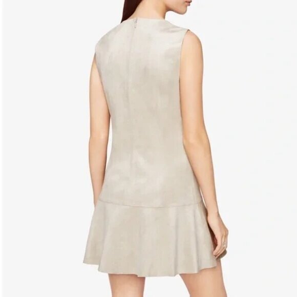 BCBGMAXAZRIA Dress Faux Suede  M Tan Adelene Sheath Sleeveless - Picture 4 of 12